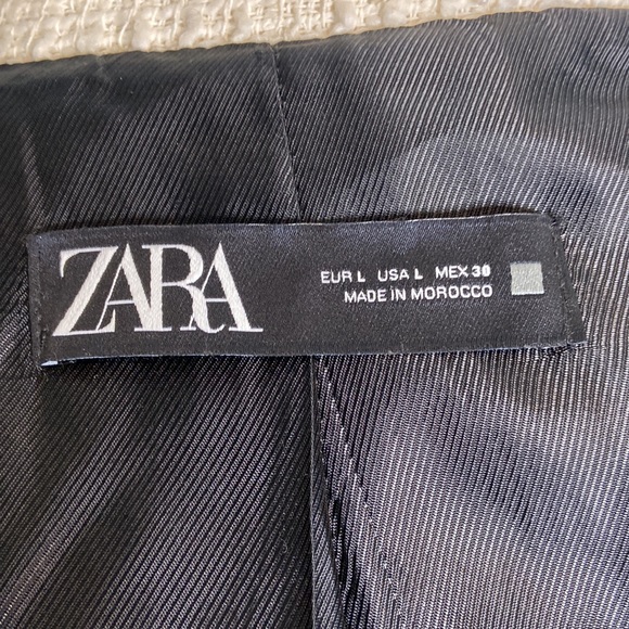 Zara Ecru Topstitched Double Breasted Blazer Large - Picture 6 of 7